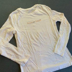 Trick or Treat White Long Sleeve Shirt Halloween Autumn Fall Black Orange Bling